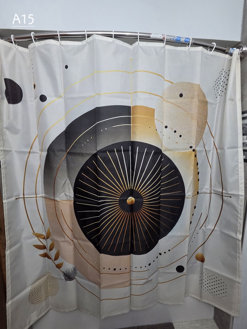 Modern Abstract Shower Curtain in Black and Gold